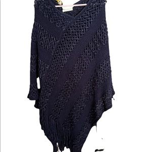 Blue crocheted poncho